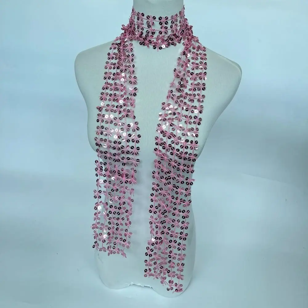 Neck Wrap Shiny Sequin Scarf Flower Shape Hollow Waist Chain Dance Accessories Glitter Embellished Sparkling Hair Accessory Girl