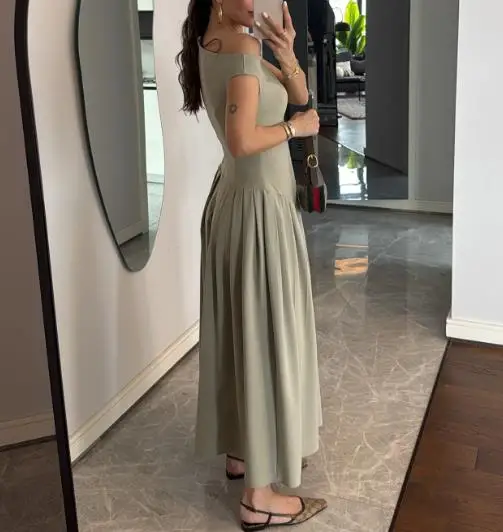 

Women's Dress 2025 Women's Summer Latest Hot Selling Round Neck Short Sleeved Patchwork Irregular Pleated High Waisted Skirt