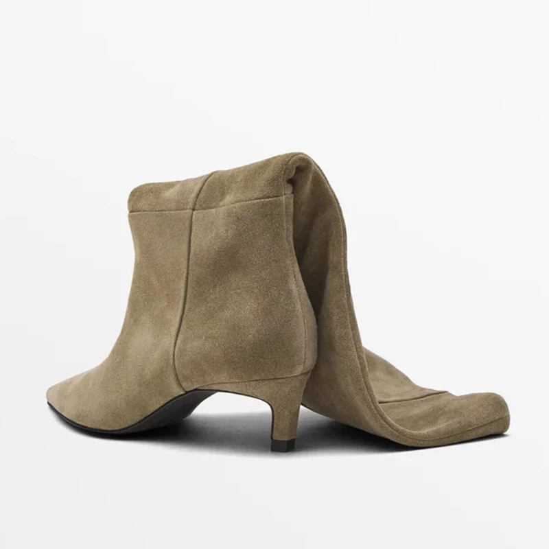 2026 New Trend Natural Cow Suede Women Shoes Autumn Winter Slip-On Boots Burgundy High Chunky Heels Pointed Toe Knee High Boots