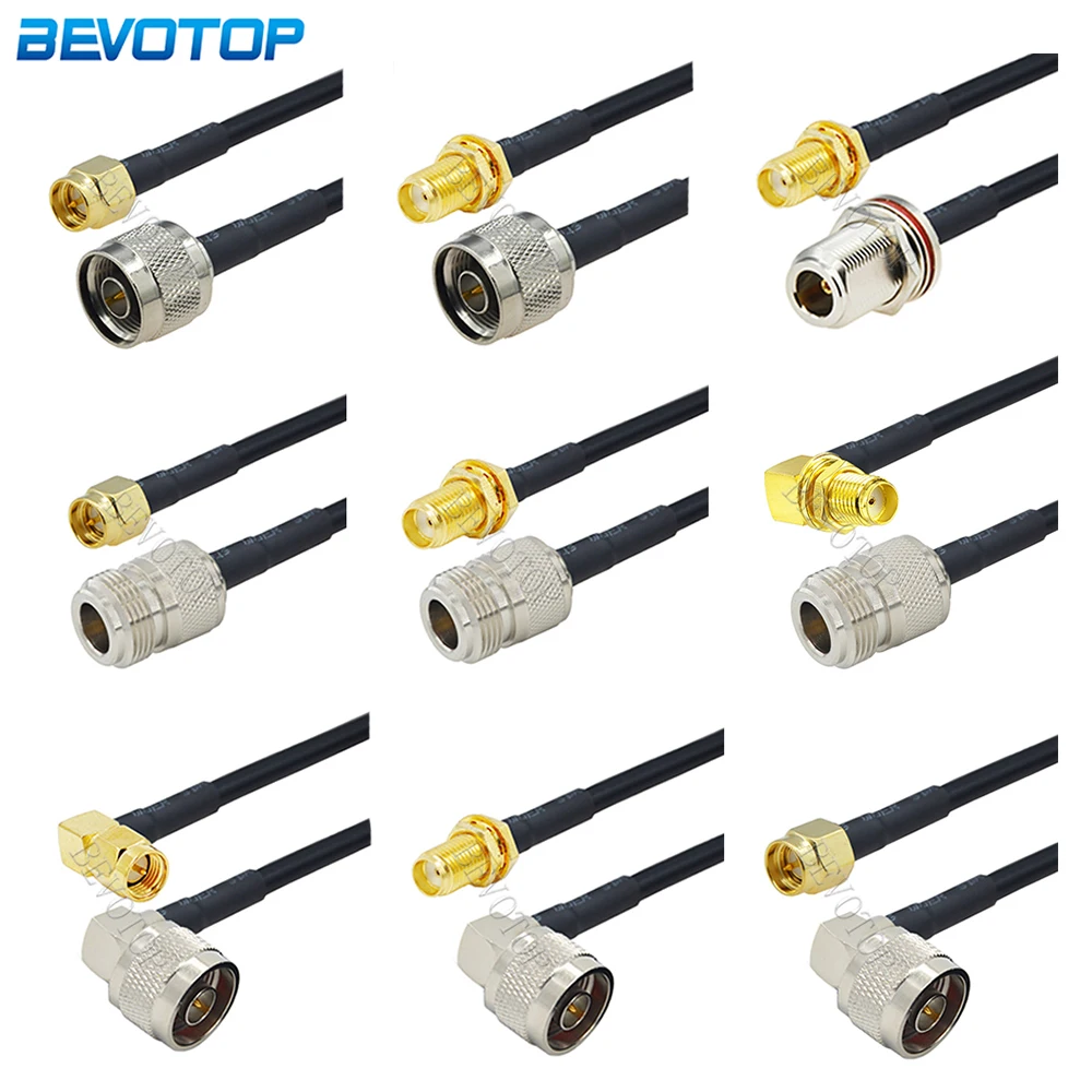 Conector RG58 N a SMA, conector macho N de 50 Ohm a conector hembra SMA, Cable Coaxial RF, Cable de extensión de piezas Pigtail, puente de 15cm-20m, 1 RG-58