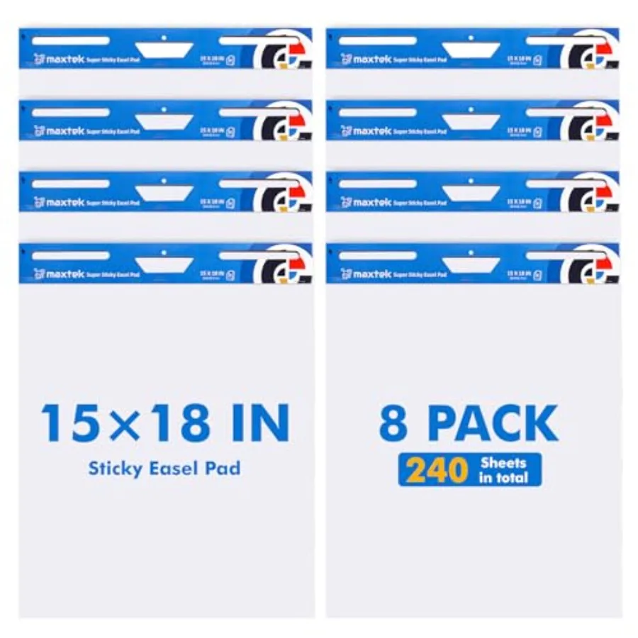 

Chart Paper 15"x18" Large Sticky Easel Pad with 8 Packs 240 Sheets Upgraded Big Anchor Flip Chart Paper with Super Sticky Back