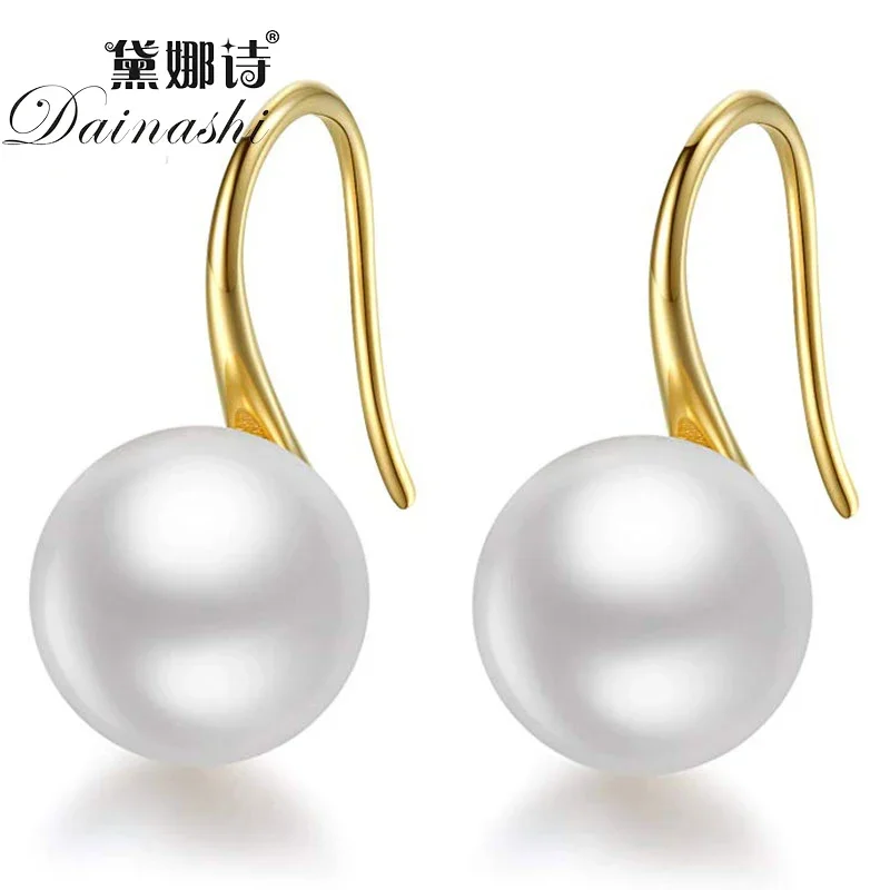 Dainashi 8-9 mm Freshwater Cultured Pearl Earrings for Women 925 Sterling Silver Gold Color Stud Earrings