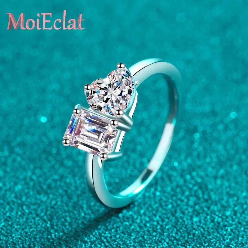 

Natural Light 2 Carat Emerald & Radiant Cut Moissanite Rings for Women, Crafted PT950 Platinum Ring Luxury Wedding Jewelry