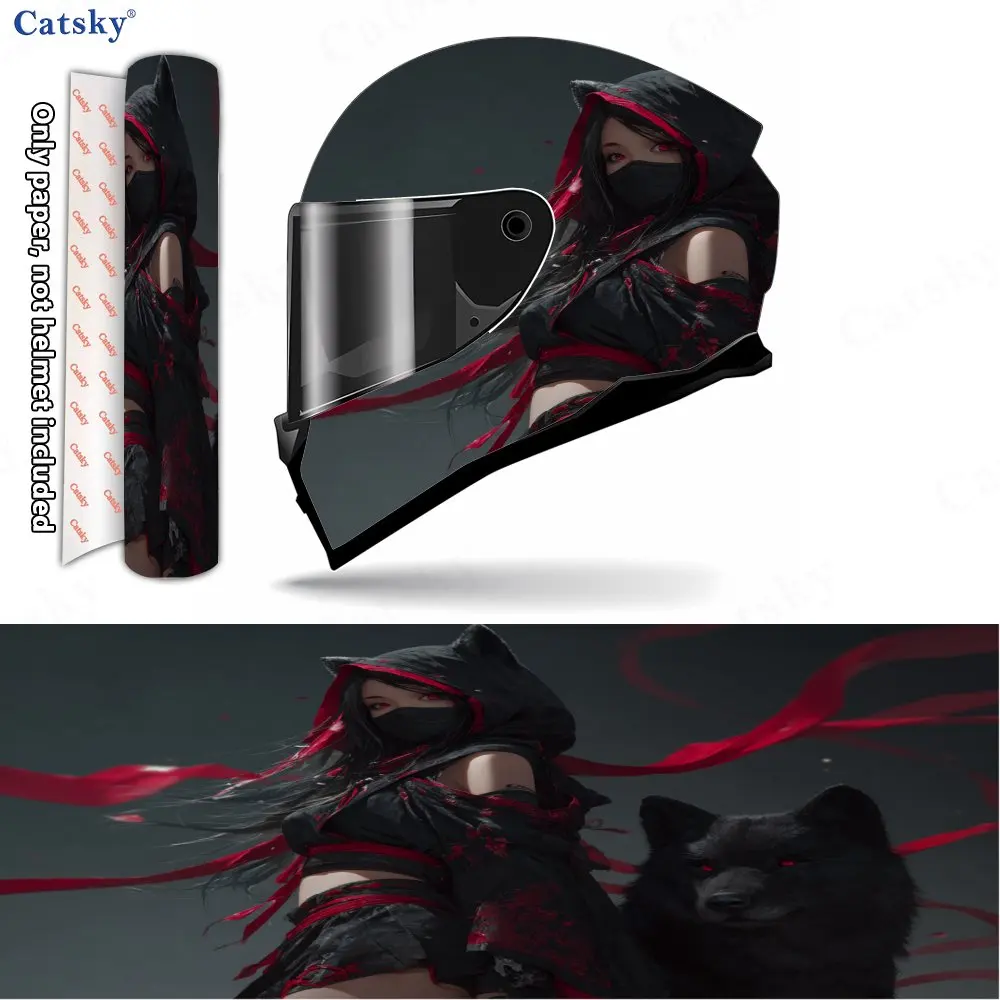 Red Silk Masked Heroine Pattern Helmet stickers , PVC Material Multifunctional Helmet Stickers, Scratch-Resistant & Fade-Proof,