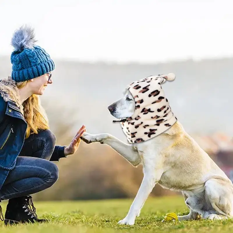 Dog Winter Hat Dog Snood Dog Ear Warmer Leopard Print Puppy Hat Cute Drawstring Pet Snood Thermal Ear Warmer Hat Pet Supplies