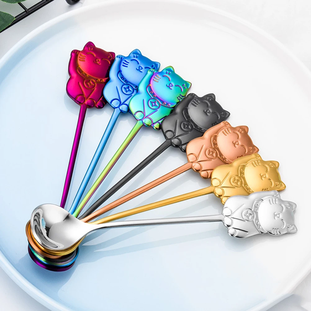 

304 Stainless Luck Cat Spoon Dessert Concentrate Coffee Stirring Sugar Creative