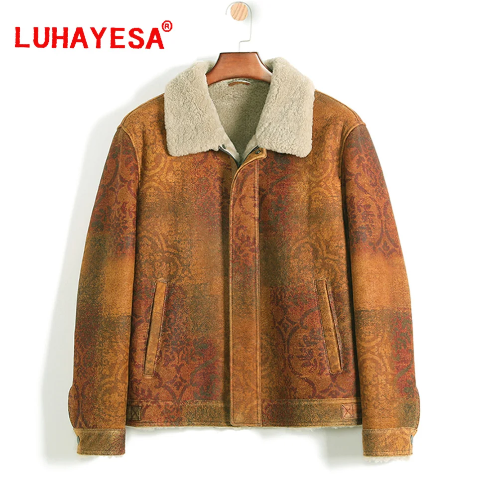 

LUHAYESA 2023 Men Classic B3 Flying Fur Coat Male Winter Camel Champagne Daily Real Fur Jackets