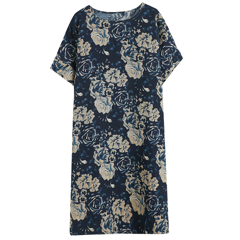 Lino di cotone sciolto Dr plus Size Dimagrante Midi ort Sve Meat Concealing Donna Faionable Artistico Retro Dr