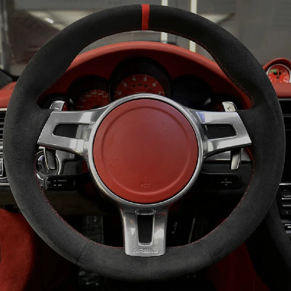 

Car Steering Wheel Braid Cover Hand Sewing Suede Leather For Porsche Cayenne Panamera 2012 2013 2014 Auto Interior Accessories