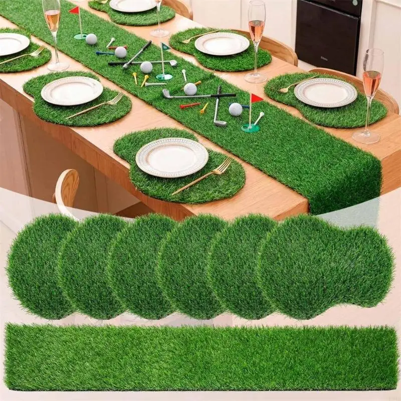 H8WB 10 Count Realistic Green Plastic Placemat Nonslip Dinner Mats Dining Table Protectors for Home Cafes Wedding Decors