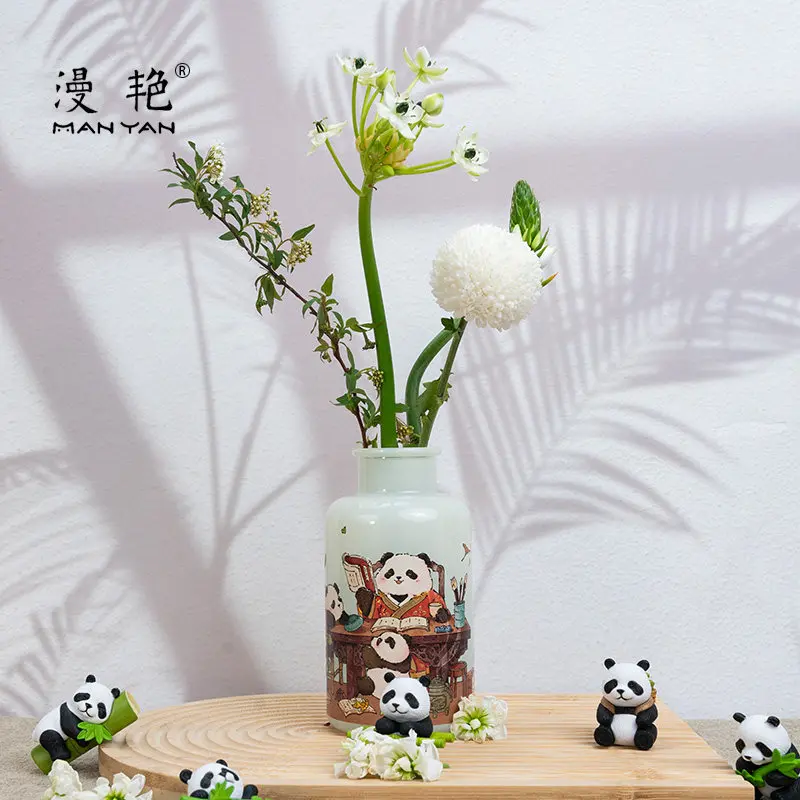 

Gradient color glass vase - creative, high-end, modern, cartoon pattern, new chinese style, retro - suitable for living room
