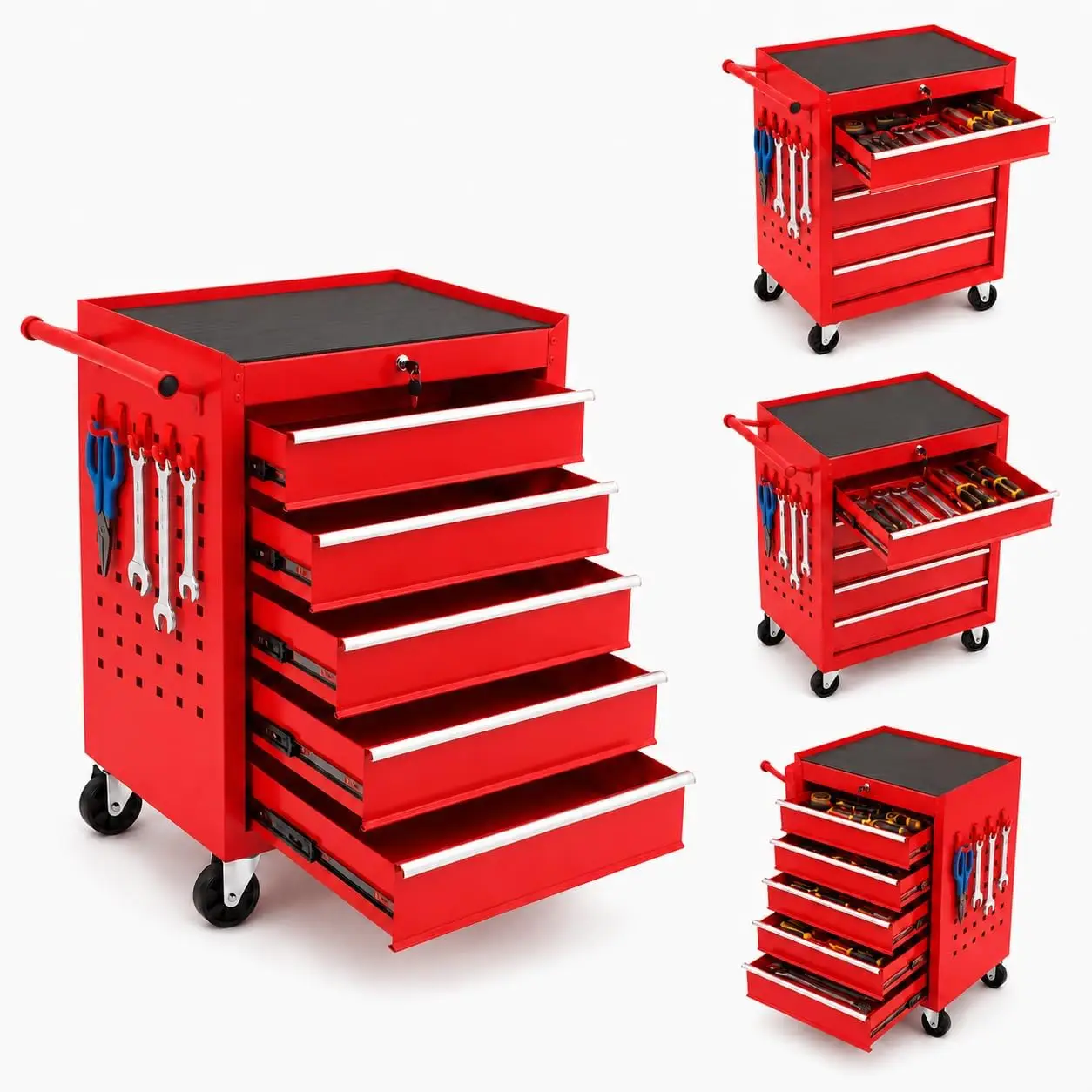 Tacleekii 24inch Rolling Tool Chest with Wheels 5 Drawer Tool Storage Cabinet Portable Toolbox Organizer with Locking System & Hooks Tool Storage Cart for Garage Workshop
