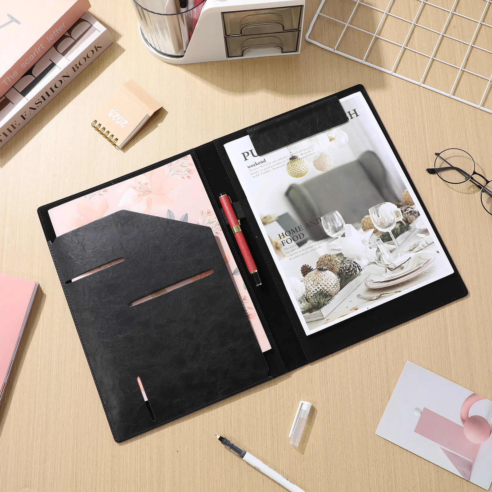 حامل حافظة بمجلد ذو سعة كبيرة، حافظة مستندات من البولي يوريثان مع جيوب لسفر الأعمال المكتبية #5