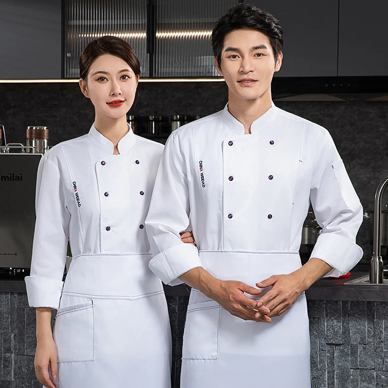 Kitchenchef uniform long sleeve chef coat T-shirt Hotel chef jacket restaurant chef coat Bakery Breathable Cooking clothes logo