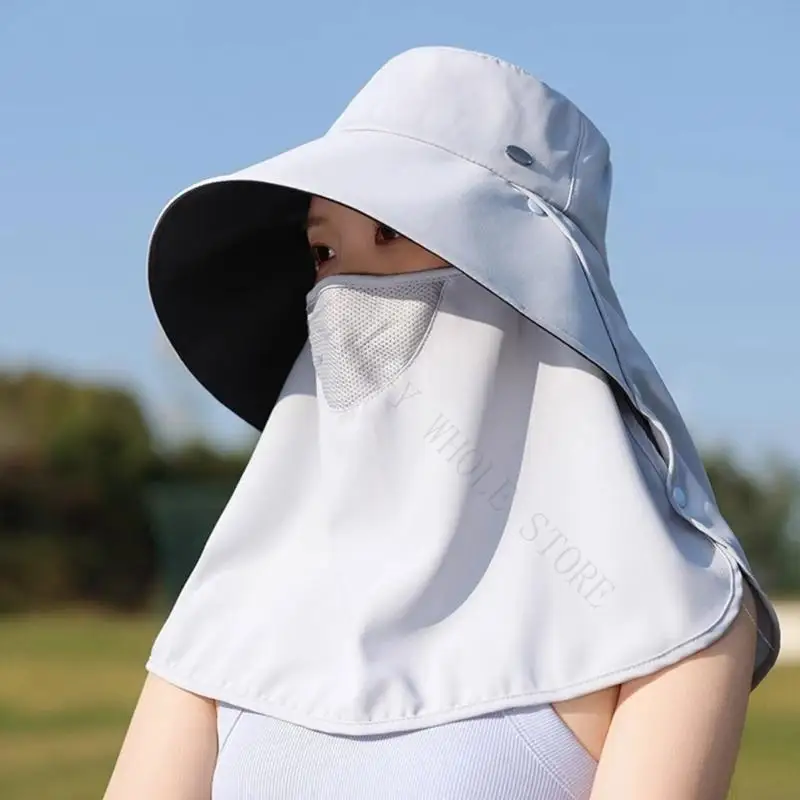 R7UF UPF50+ Sun Hat With Detachable Face Cover Invisible Ponytail Hole For Women Men