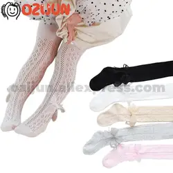 Summer Thin Baby Girls 0-1/1-3/3-5 Years Fishnet Cotton Hollow Tights with Tulle Bow White Pink Color Breathable Panty Hose Kids