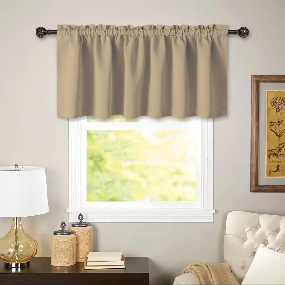 1PC, Valance Cafe Window Rod Pocket Curtain, Woven Fabric Short Valance Curtain For Home Room Kitchen Living Room Decoration