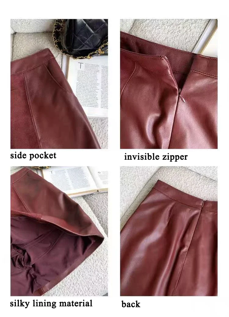 ผู้หญิงเด็กหนังเสื้อผ้า Suede Lambskin Patchwork สั้น Falads หญิง A-Line ไม่สมมาตร SLIM FIT กระโปรงมินิสีแดง Jupe Femme