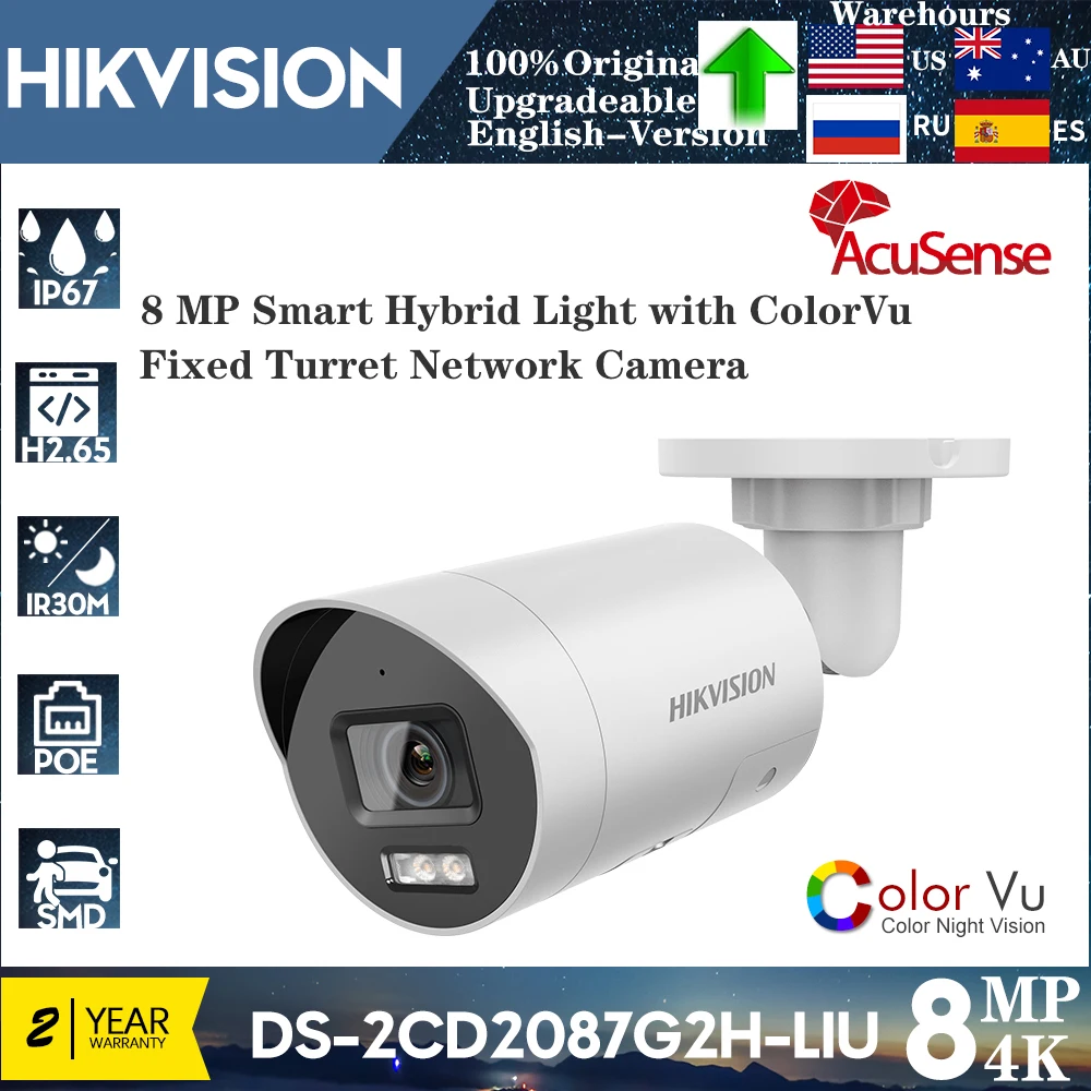 Original Hikvision DS-2CD2087G2H-LIU 4K 8MP IP Camera Dual-Light Smart Hybrid Light With ColorVu Fixed Turret Network Camera