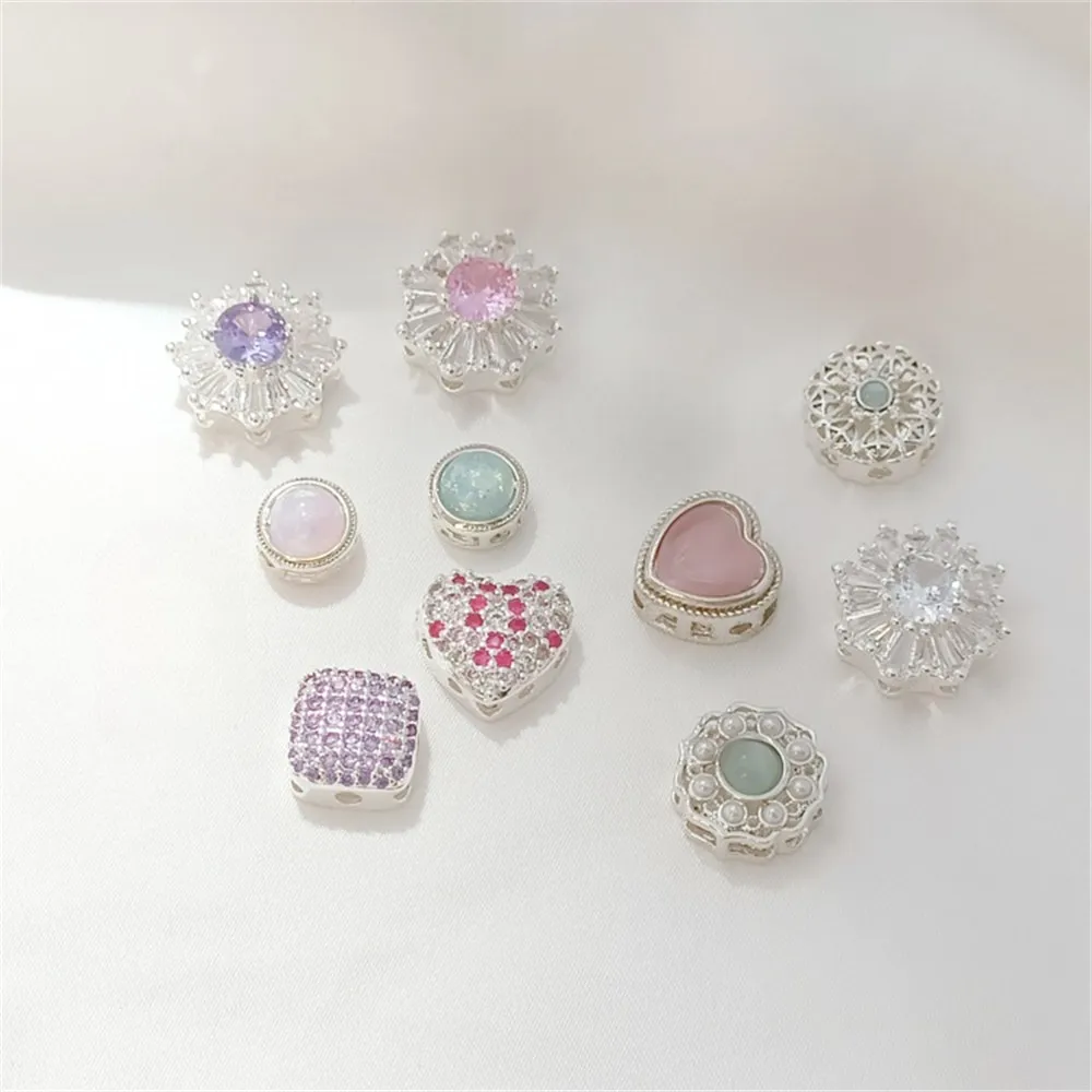 Diy Bracelet Beaded Pendant Accessories with Thick Silver Plating and Micro-inlaid Zirconium Round Heart Square Beads