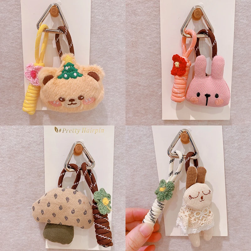 Cute Fabric Mushroom Pendant Keychain Small Rabbit Stuffed Doll Keychain For Bag Pendant Creative Series Bear Keyrings