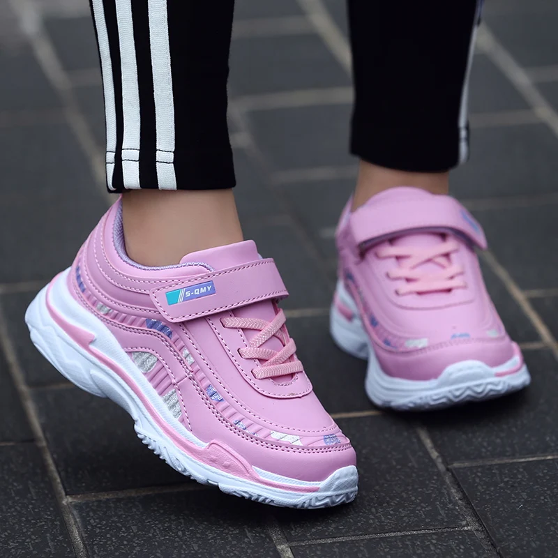 Zapatillas de plataforma de cuero para niños y niñas, zapatos ligeros para correr, Tenis deportivos para niñas, rosa y morado