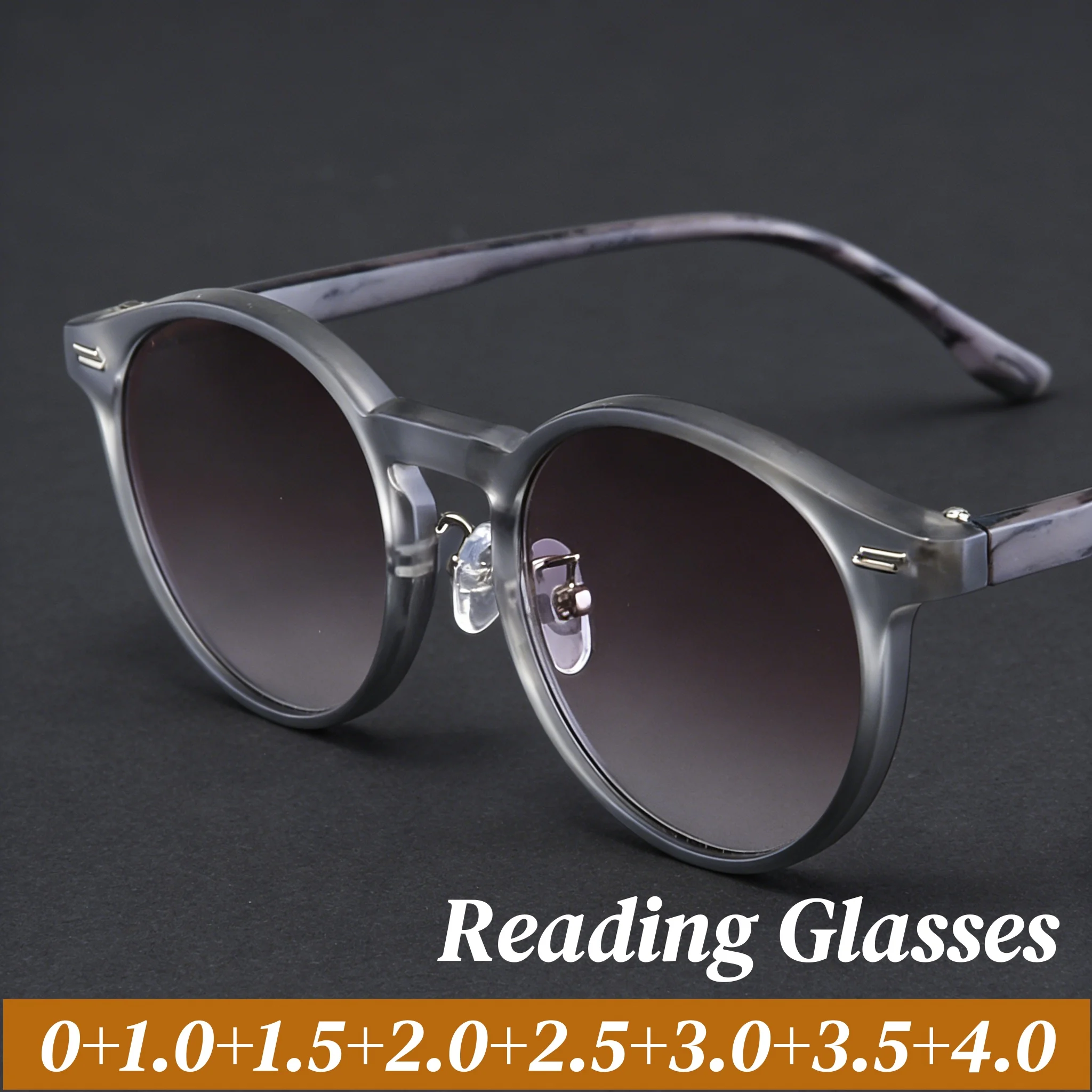

Stylish Trendy Small Round Frame Reading Sunglasses Women Men Outdoor Sunscreen HD Gray Lens Presbyopia Glasses Eye Protection