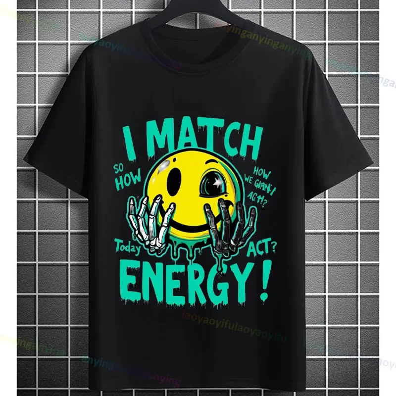 

Women's "I Match Energy" Graphic T-Shirt with Fun joyful Face Print Short-sleeve Pure Cotton Tee Perfect for Casual Wear