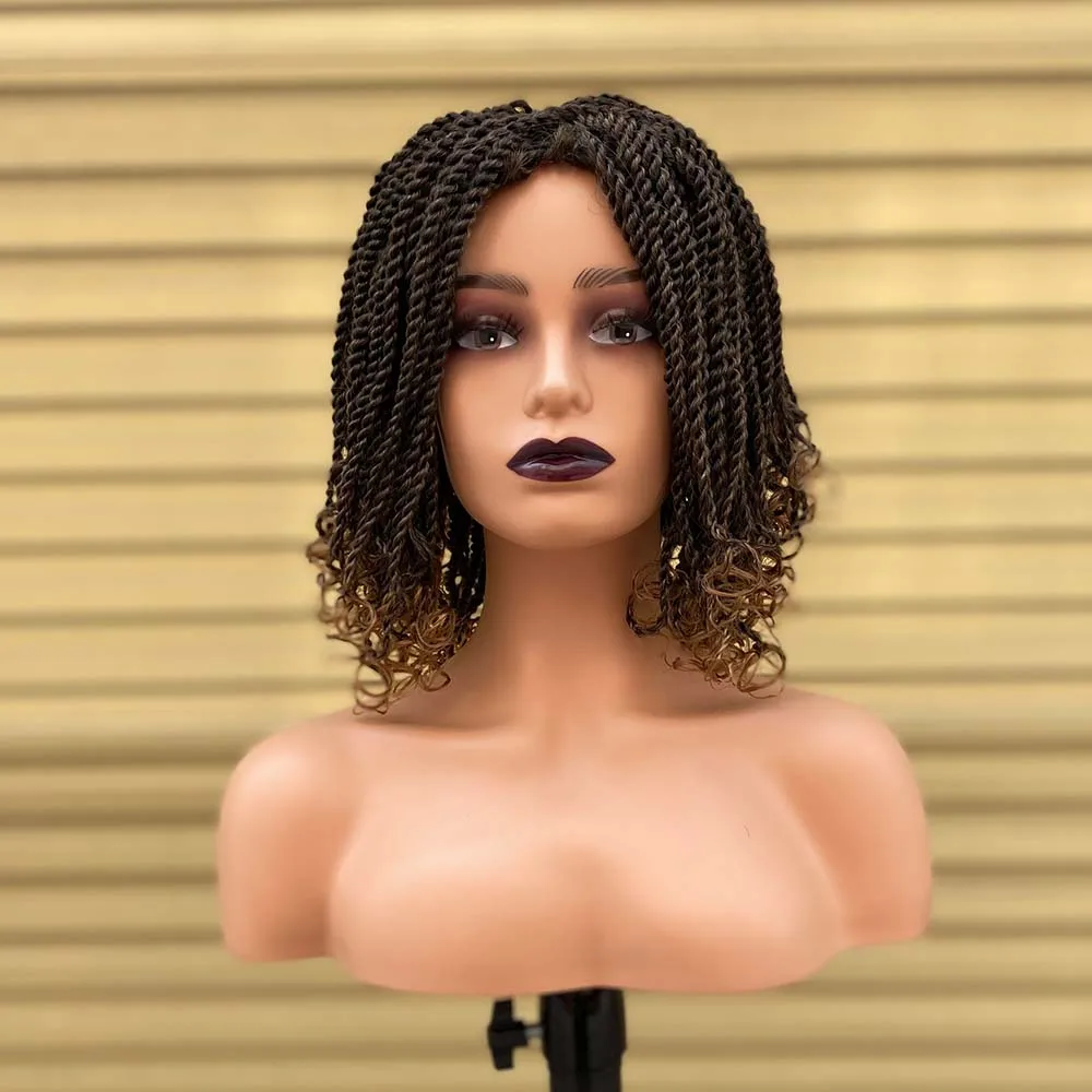 

Box Braided Wigs For Black Women Heat Resistant Crochet Kinky 2 Twist Ombre Blonde African Synthetic Short Bob Braiding Hair Wig