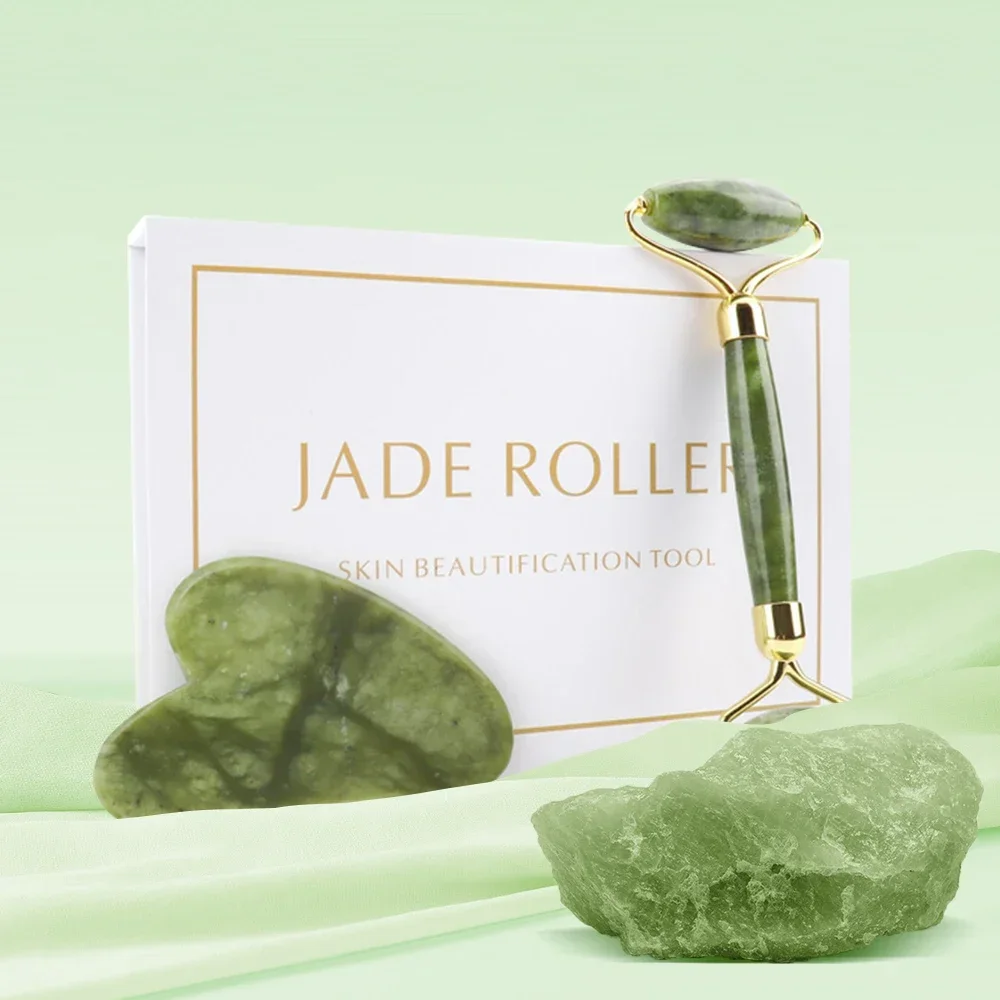 Natürliche Jade Guasha Board Roller Massage gerät Körper Gesicht Auge Haut kratzen Akupunktur Kinnlift natürliche Xiuyu Stein Gouache Massage