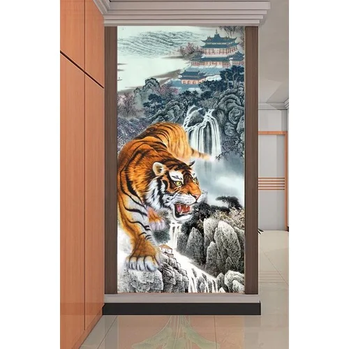 

DIY full Diamond Embroidery,Round Diamond Entrance hallway Tiger Majestic Living room decoration rhinestone Diamond painting