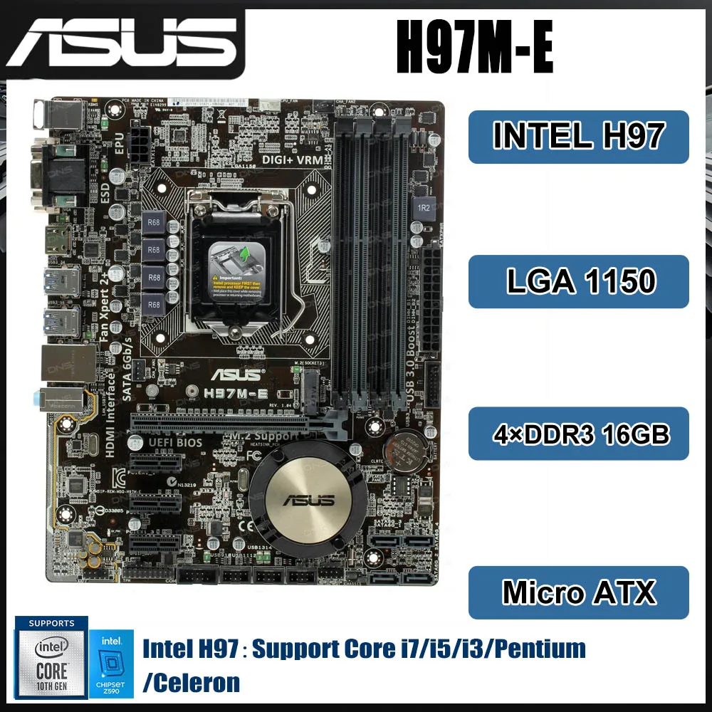 ASUS H97M-E Motherboard Intel H97 LGA1150 DDR3 16GB support i3-4340 4160 4570 4690 cpu  M.2 SATA3 PCI-E3.0 Micro ATX