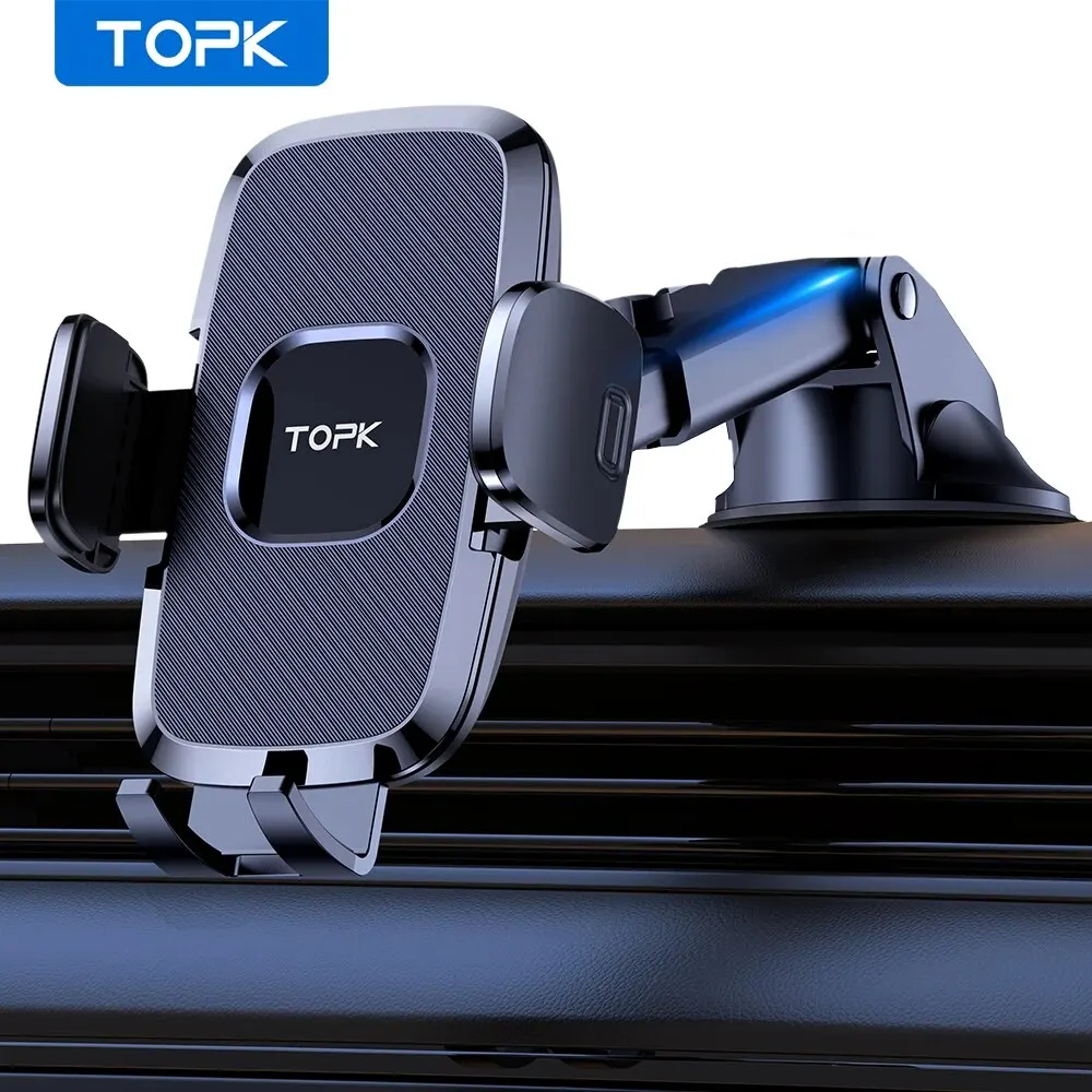TOPK Autotelefonhalter für Auto-Windschutzscheiben-Armaturenbrett, universeller Freisprech-Handyhalter für Automobile, für iPhone, Smartphone