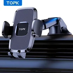 TOPK Car Phone Holder Mount for Car Windshield Dashboard Universal Hands Free Automobile Cell Phone Holder for iPhone Smartphone