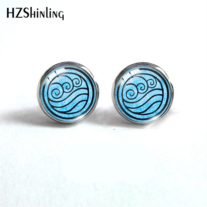 New Avatar The Last Airbender Round Stud Earrings Kingdom Jewelry Air Nomad Fire Water Tribe Glass Dome Earrings