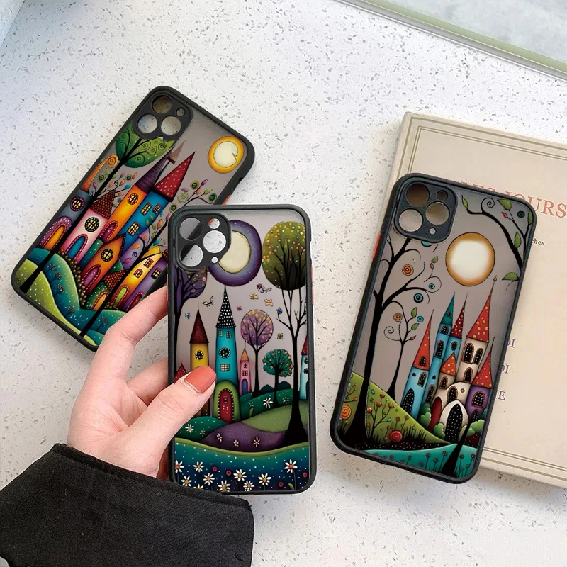 Case For Xiaomi 13T 12T Pro Poco X5 F5 X6 M6 Pro 4G Mi 14 13 12 11 Lite 5G Ne Hand Painted Forest House Shockproof Back Cover