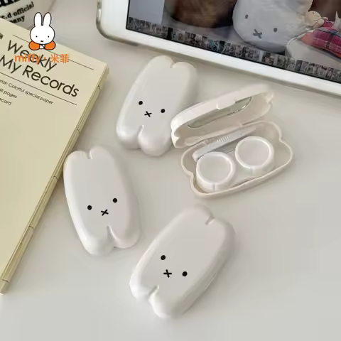 Miffy Contact Lens Care Box Cute and Simple Glasses Companion Box Portable Contact Lens Storage Box for Daily Travel Small Gift