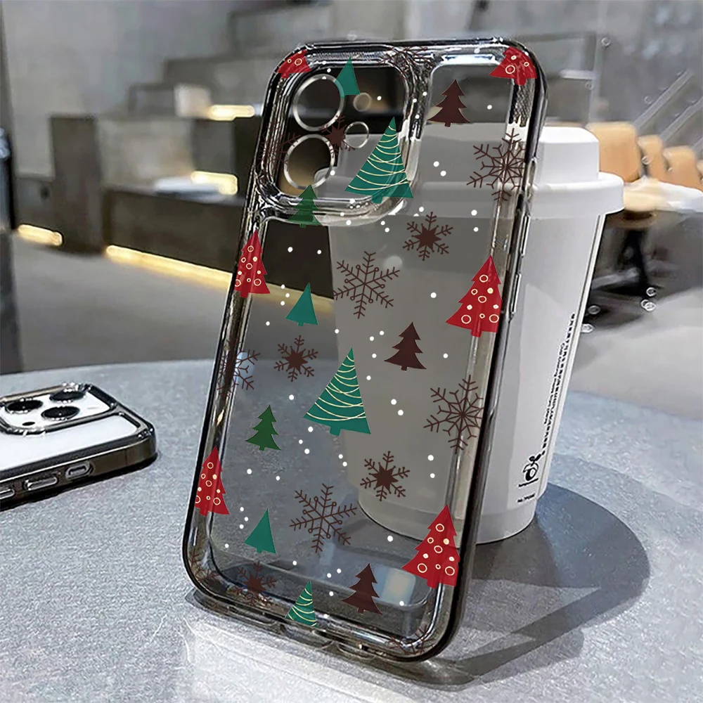 

Shockproof Clear Soft Phone Case For iPhone 16 Pro Max 15 14 13 12 11 XS X XR 7 8 Plus SE2 Christmas Tree Elk Deer Pattern Cover