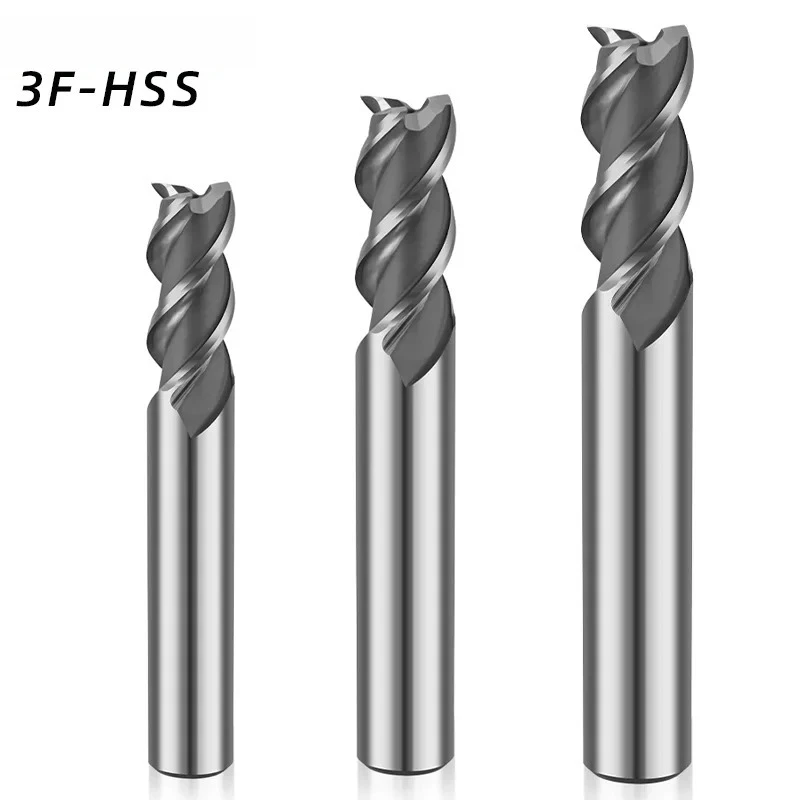 3 Flutes HSS Milling Cutter High Speed Steel 3T Flat End Mill Aluminum Mild Steel CNC Tool 1.5mm~28mm Diameter