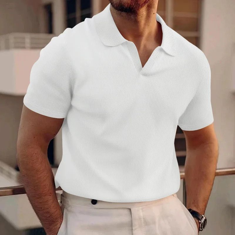 2024 Sommer neue Polo kragen Casual Fashion Herren bekleidung schwere Waffel Kurzarm einfarbig Casual vcollar polos hirt – Detail 3
