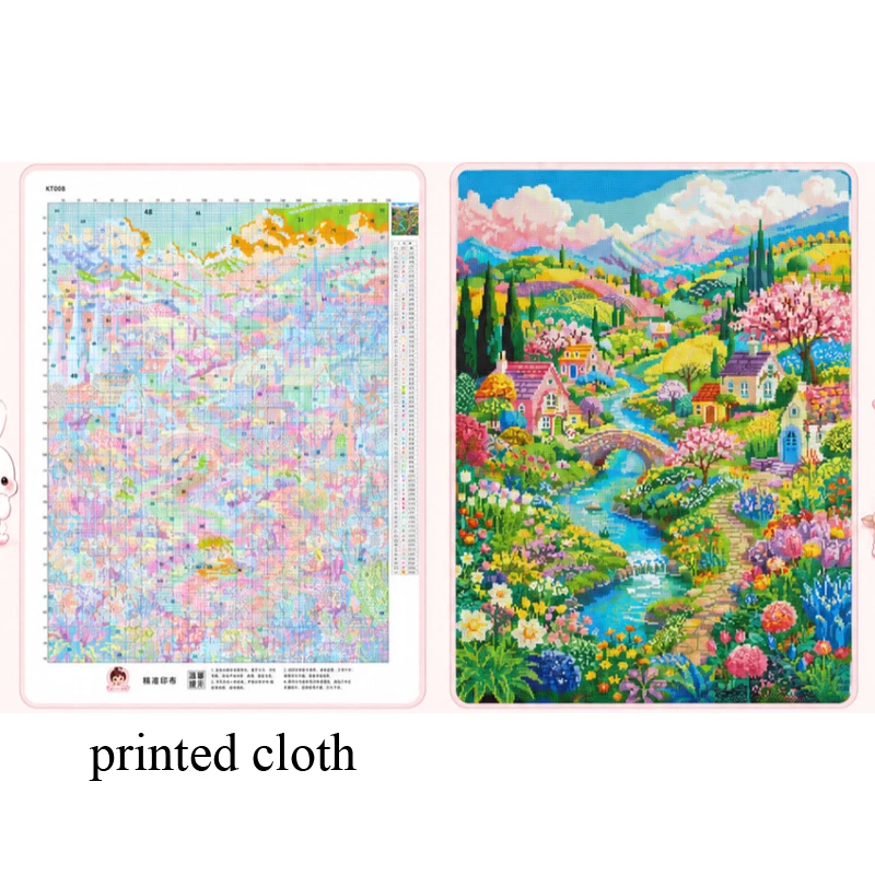 9ct 75x95cm Town Embroidery DIY Chinese Style Printed Kits Cross Stitch Needlework Home Decor Crafts 70 Colors