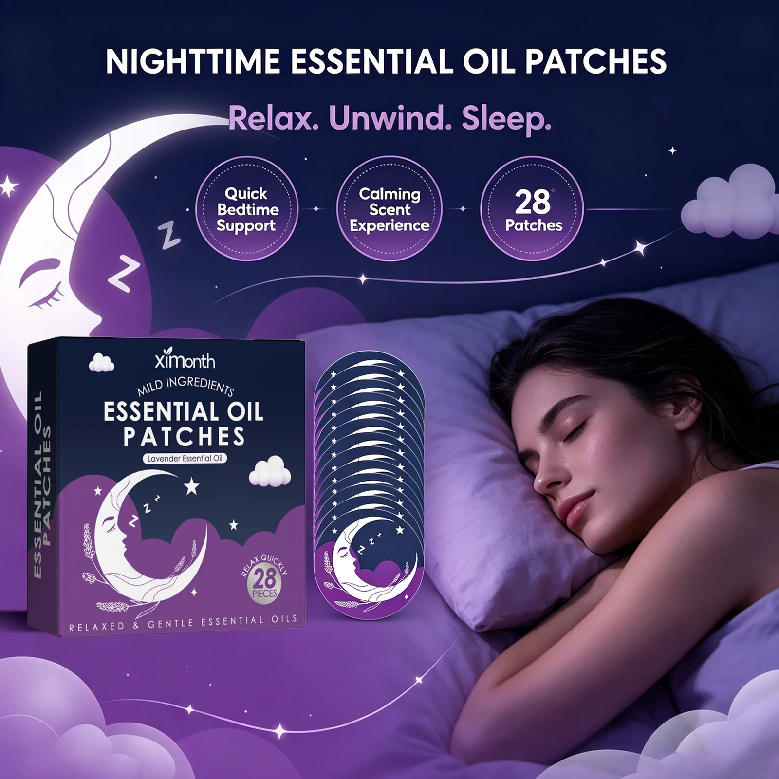 Calming Sleep Patches for Relaxation and Stress Relief Soothes Tired Body and Mind Lavender Scent Stickers for Night Rest