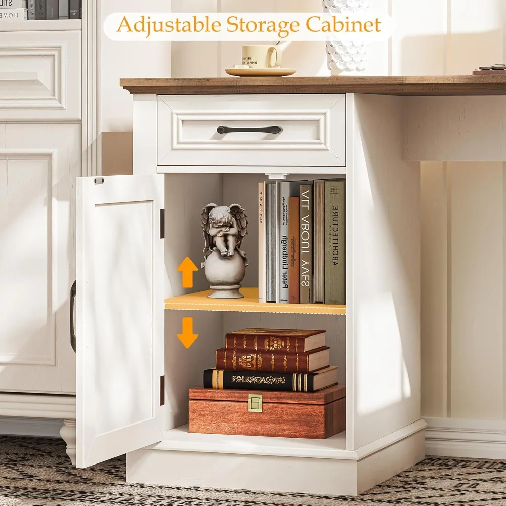 مكتب الزاوية التنفيذي للمكتب المنزلي: مكتب خشبي على شكل حرف L مع محطة شحن وأدراج وخزانة تخزين #5