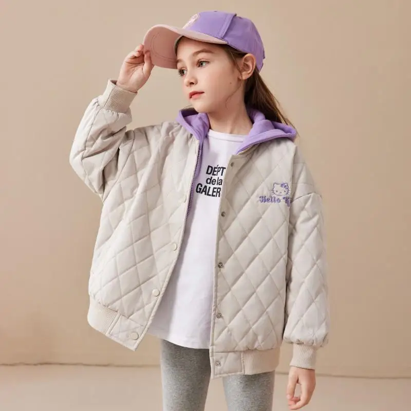 

Sanrio Hello Kitty Girl Cotton Jacket Winter Thickening Hooded Tops Coat Kawaii Anime Leisure New Style Children Clothing Hot