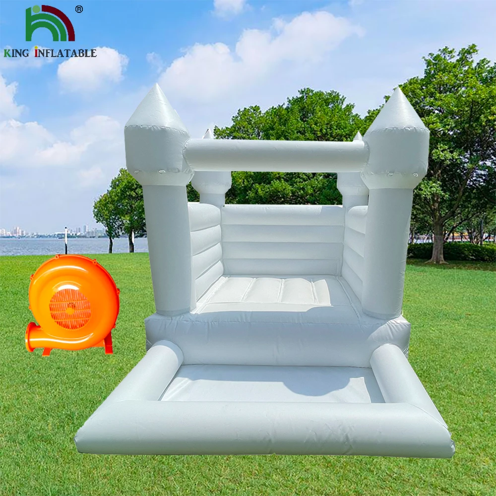 

10ft White Bouncy Castle Family Mini Bounce House PVC Inflatable Jumping Bouncer With Ball Pit For Kids Blower Inflate Backyard