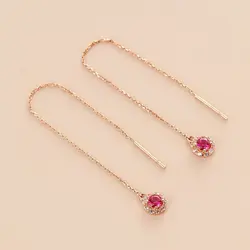 Light Luxury Sweet 585 Purple Gold Earrings for Women Plated 14K Rose Gold Red Gem Long Chain Earings Exquisite Fine Jewelry