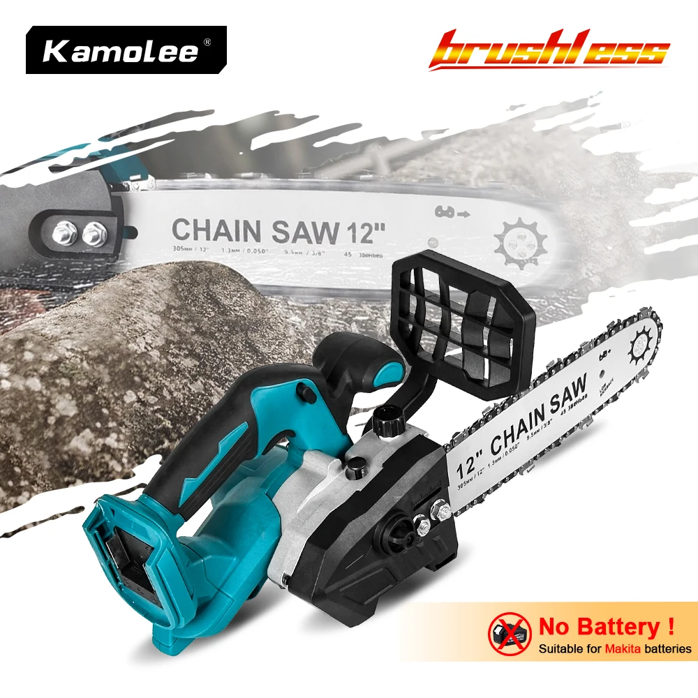 Kamolee 12 Inch Brushless Electric Chainsaw Cordless Lubricating Oil Chainsaw Lithium battery Wood Cutter Woodwork Garden Tools