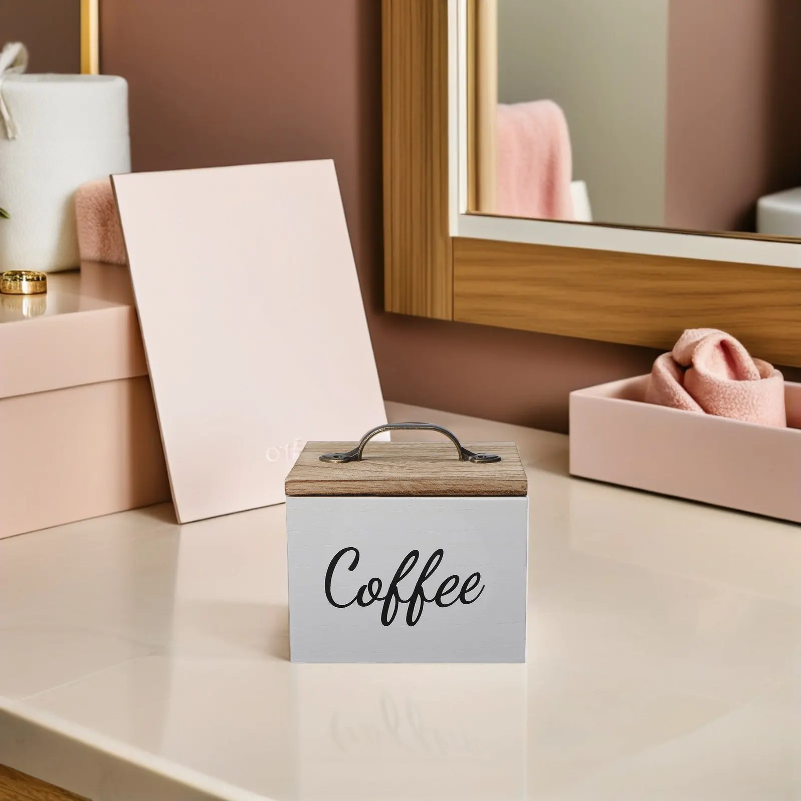 Wooden Coffee Capsule Storage Box White Retro Design Lid for Kitchen Countertop Tea Bag Sugar Packet Desktop