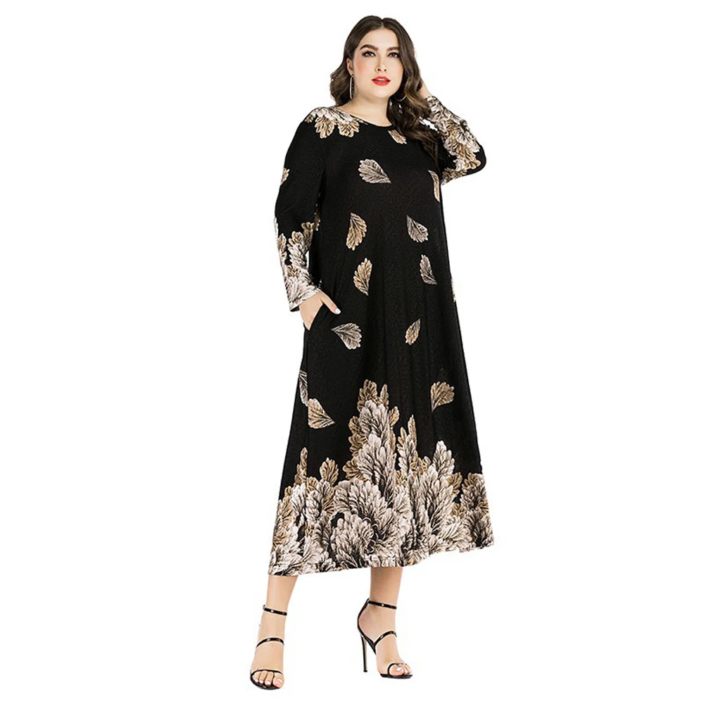 Plus Size Women Clothing 2xl 3xl 4xl 5xl 6xl Black Long Sleeve Dresses For Elegant Female Big Size Autumn Dress In Sale Brazil