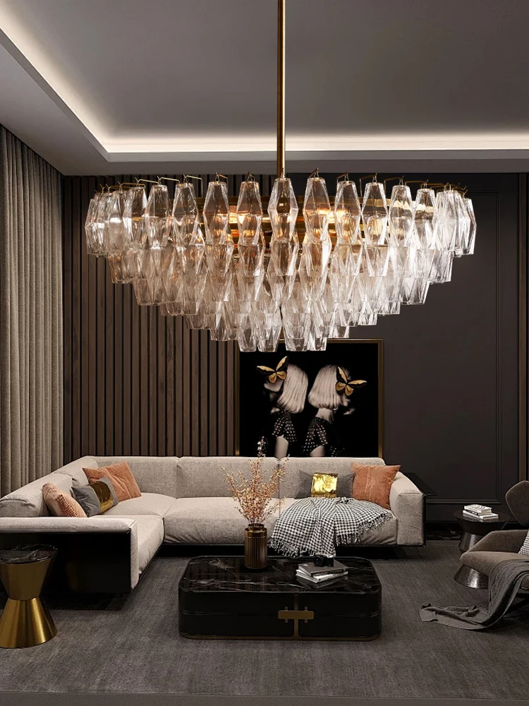 

Modern Room Decoration Chandeliers with Clear Glass, Nordic Vintage Light Fixture Big over Living Room Duplex Hall Decor